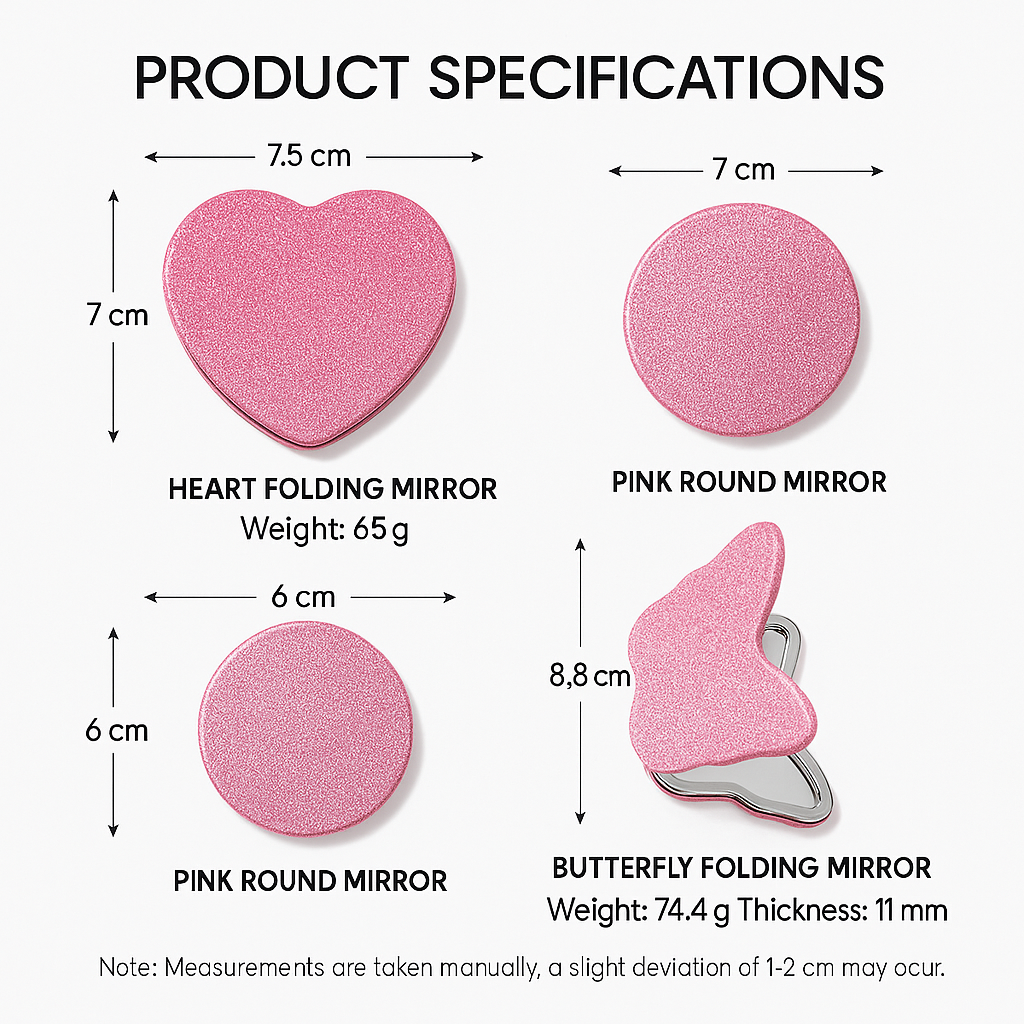 Heart-Shaped Pocket Makeup Mirror | Portable Double-Sided Cosmetic Mirror