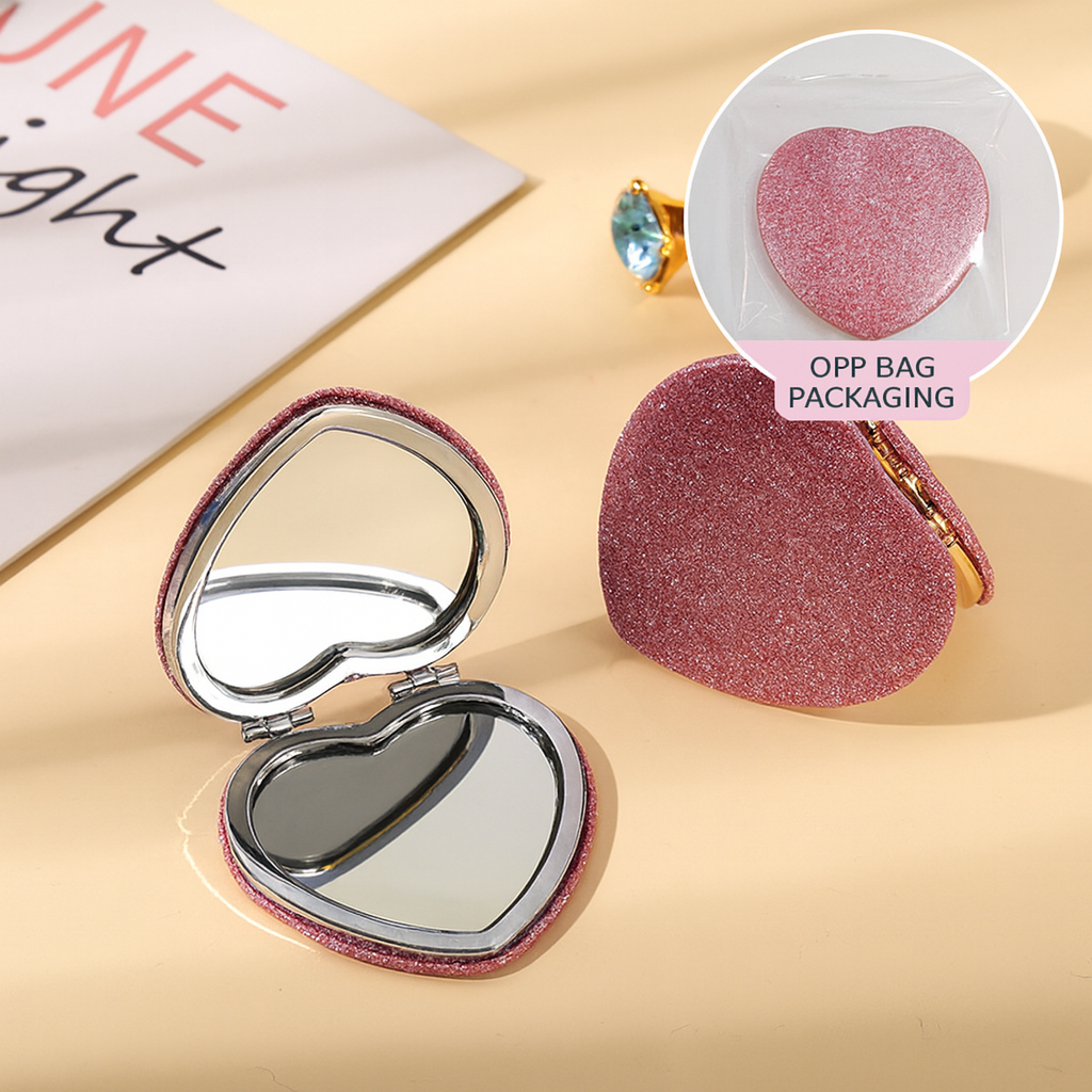 Heart-Shaped Pocket Makeup Mirror | Portable Double-Sided Cosmetic Mirror
