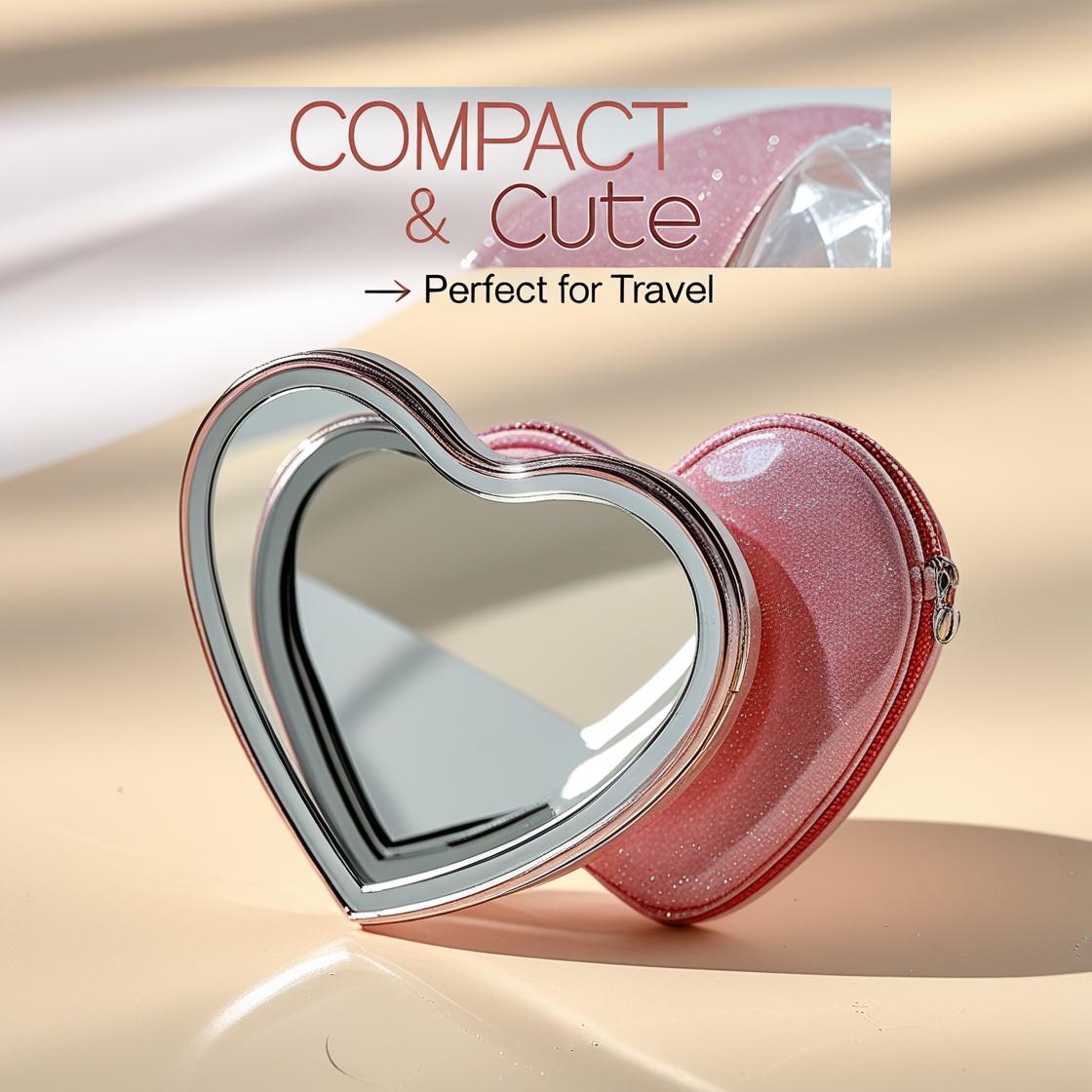 Heart-Shaped Pocket Makeup Mirror | Portable Double-Sided Cosmetic Mirror