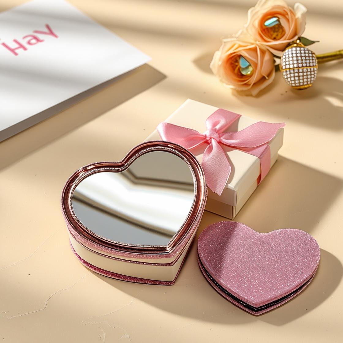 Heart-Shaped Pocket Makeup Mirror | Portable Double-Sided Cosmetic Mirror