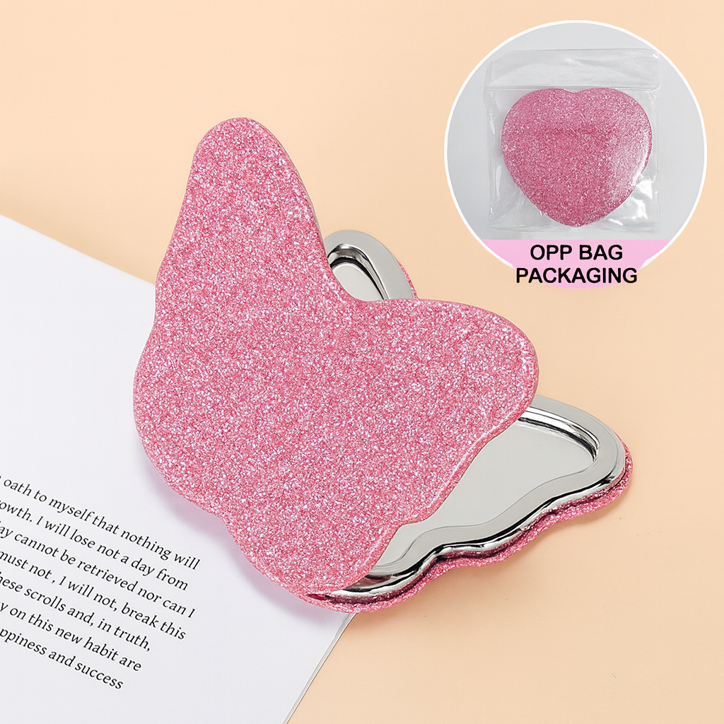 Heart-Shaped Pocket Makeup Mirror | Portable Double-Sided Cosmetic Mirror